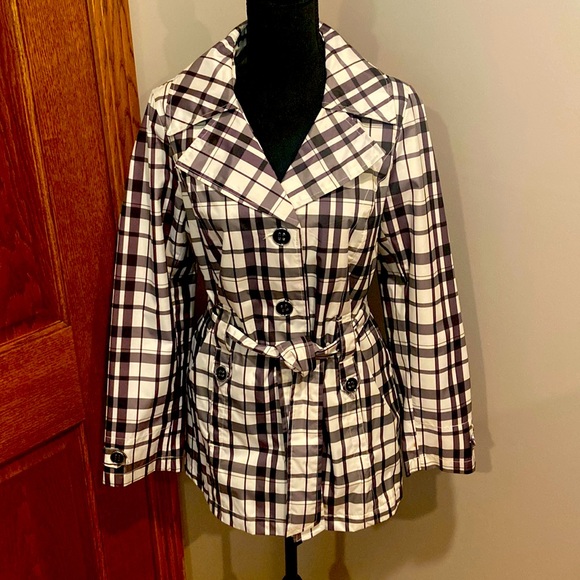 Jackets & Blazers - Black & White Plaid Rain Coat